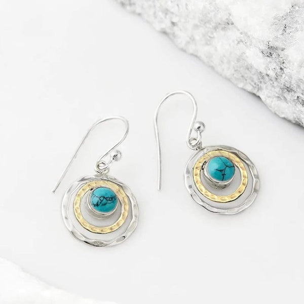 Boho stila Saturna auskari tirkīza un zelta krāsā