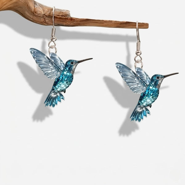 Zili kristāla kolibri auskari