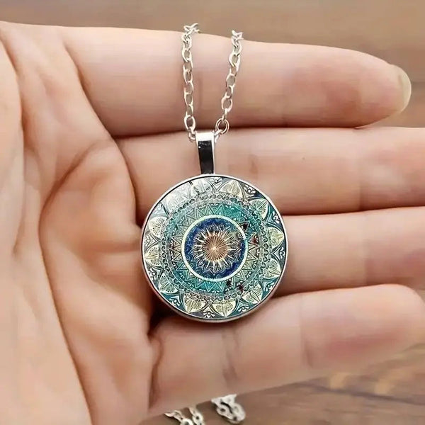 Antīka stila apaļā zilā mandalas kaklarota