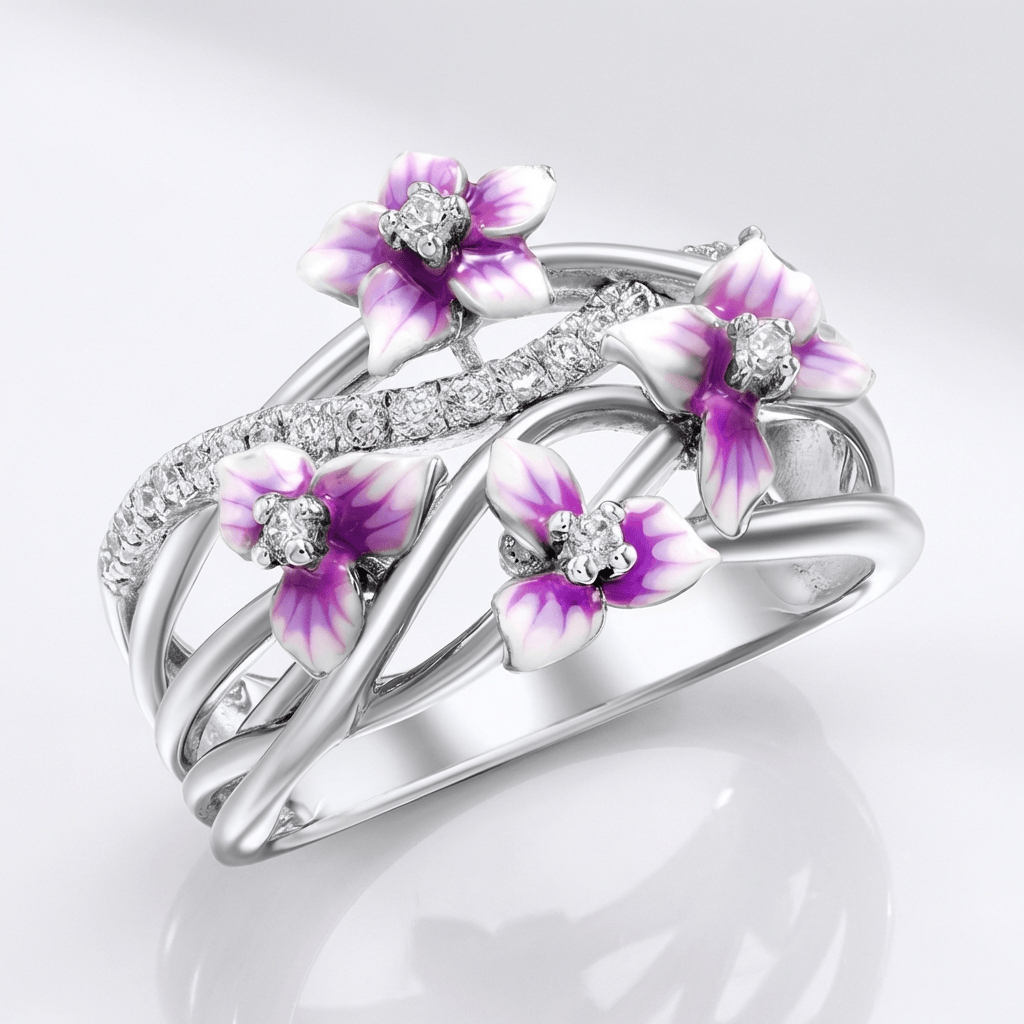 Sudraba violets gredzens Ziedošais dārzs