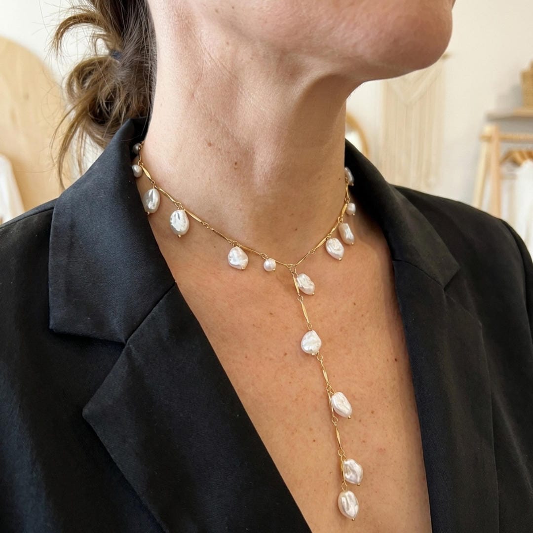 Pērļu kaskādes Y-lariat kaklarota