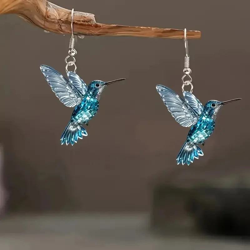 Zili kristāla kolibri auskari