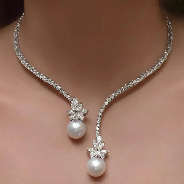 Eleganta mirdzoša sudraba (925) kaklarota ar pērlēm