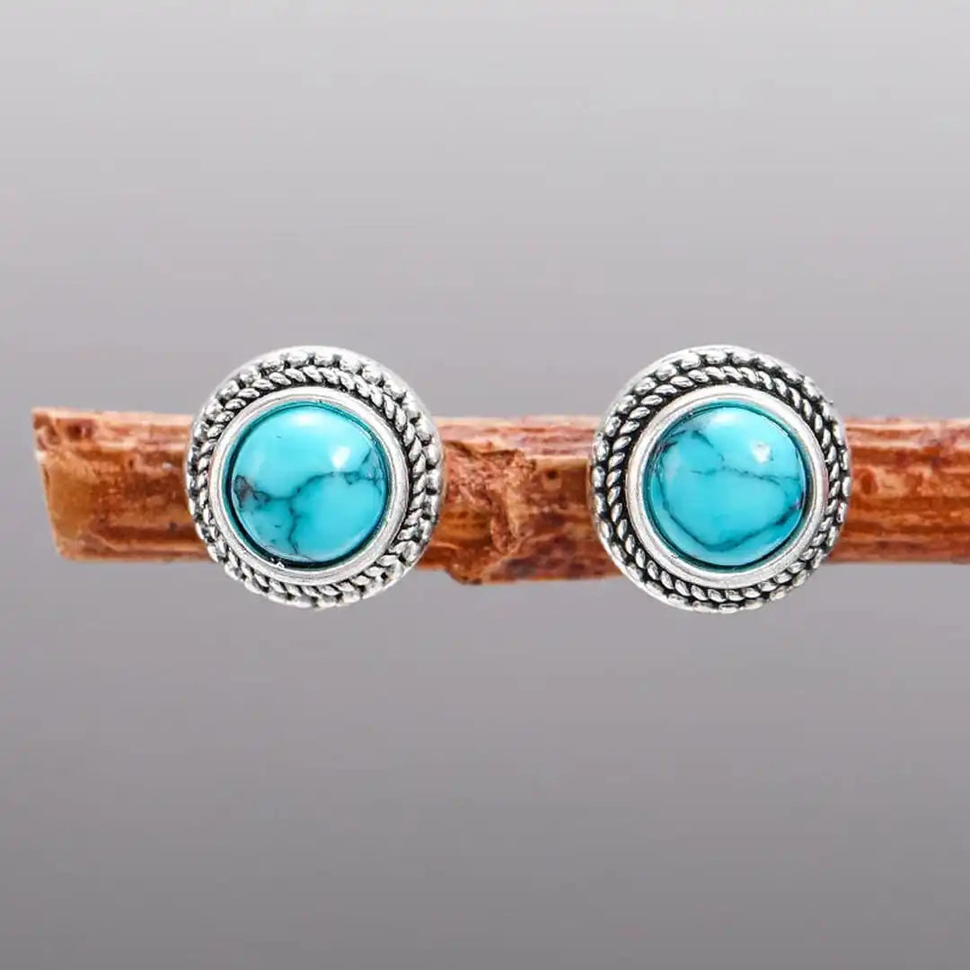 Vintāžas boho auskari ar tirkīza imitāciju