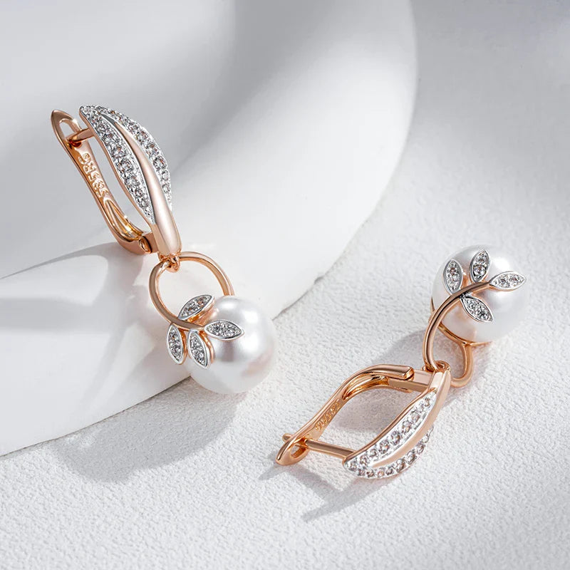 Kristāla lapas auskari ar pērli