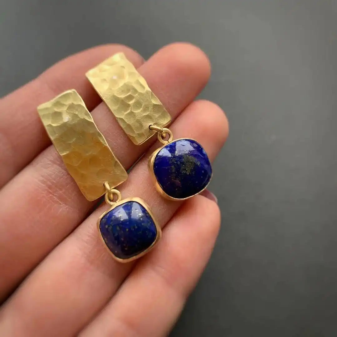 Boho stila kvadrātveida lazurīta piekaramie auskari