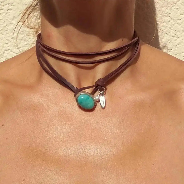 Vintāžas boho kaklarota ar tirkīzu