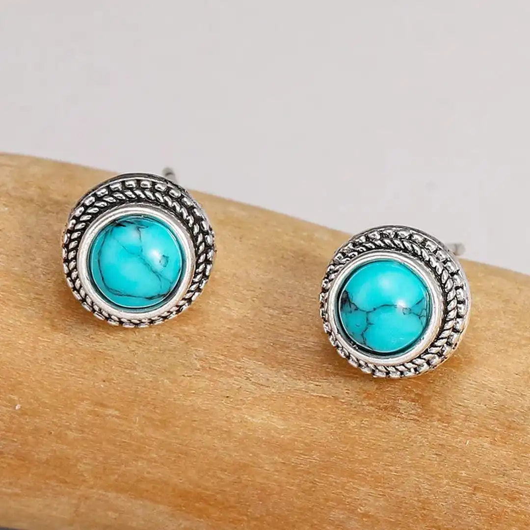 Vintāžas boho auskari ar tirkīza imitāciju