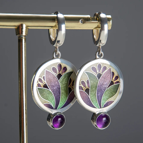 Boho auskari ar violetu kristālu