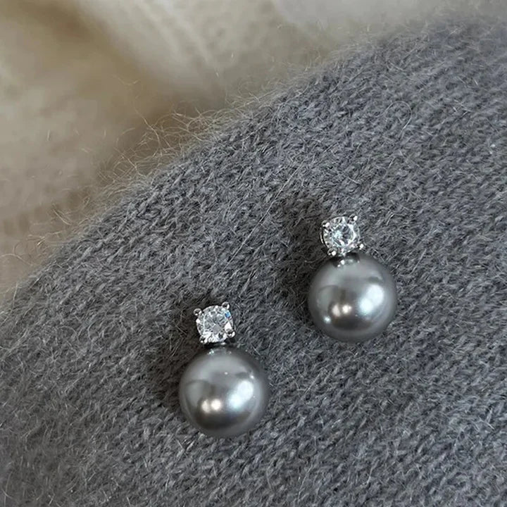 Eleganti melnu pērļu auskari ar cirkoniem