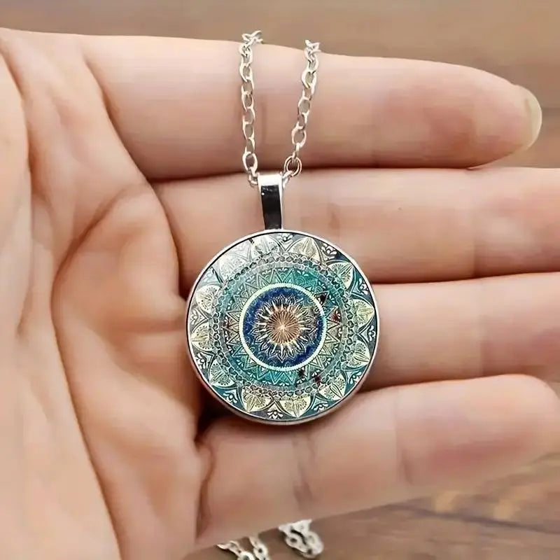 Antīka stila apaļā zilā mandalas kaklarota
