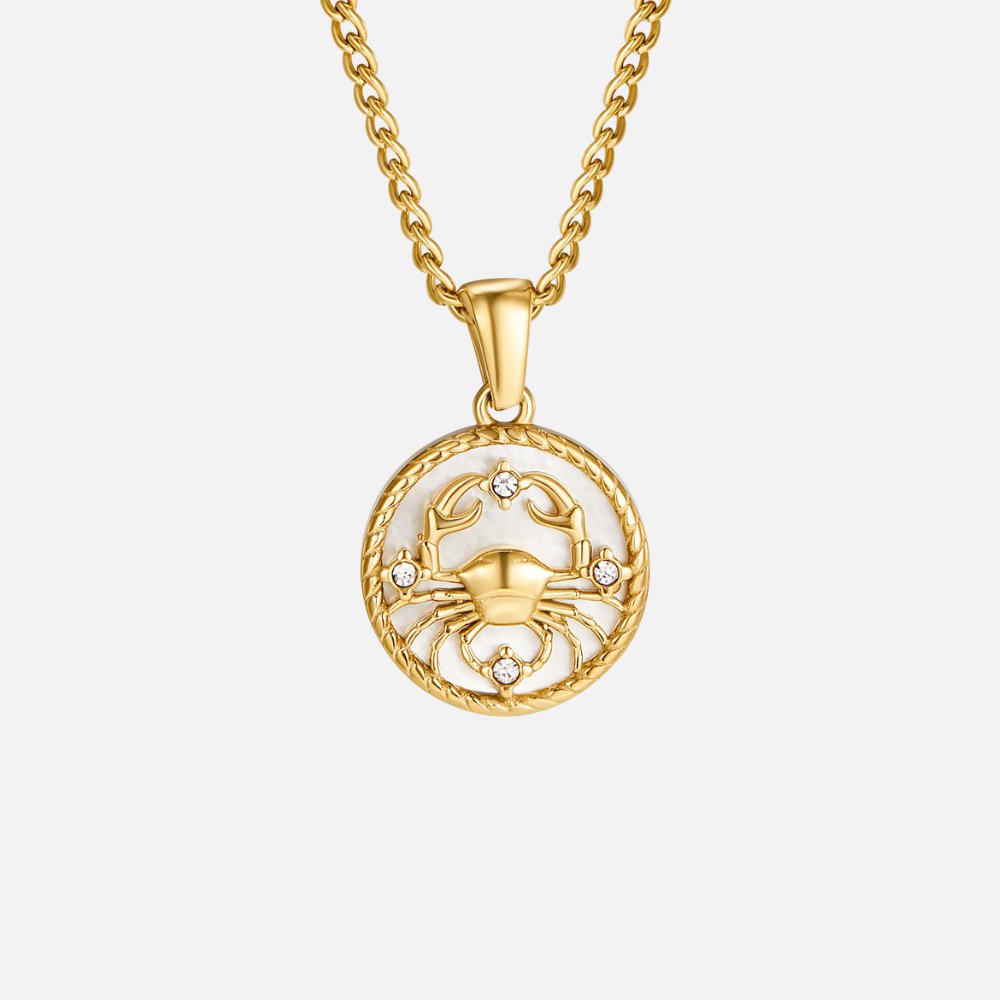 Kaklarota ar baltu gliemežvāku un zodiaka monētu „Regina“