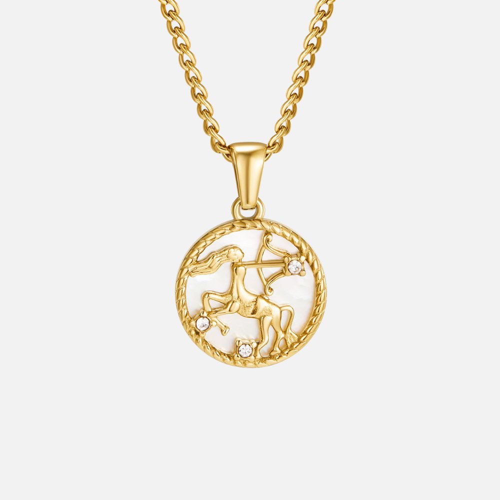 Kaklarota ar baltu gliemežvāku un zodiaka monētu „Regina“