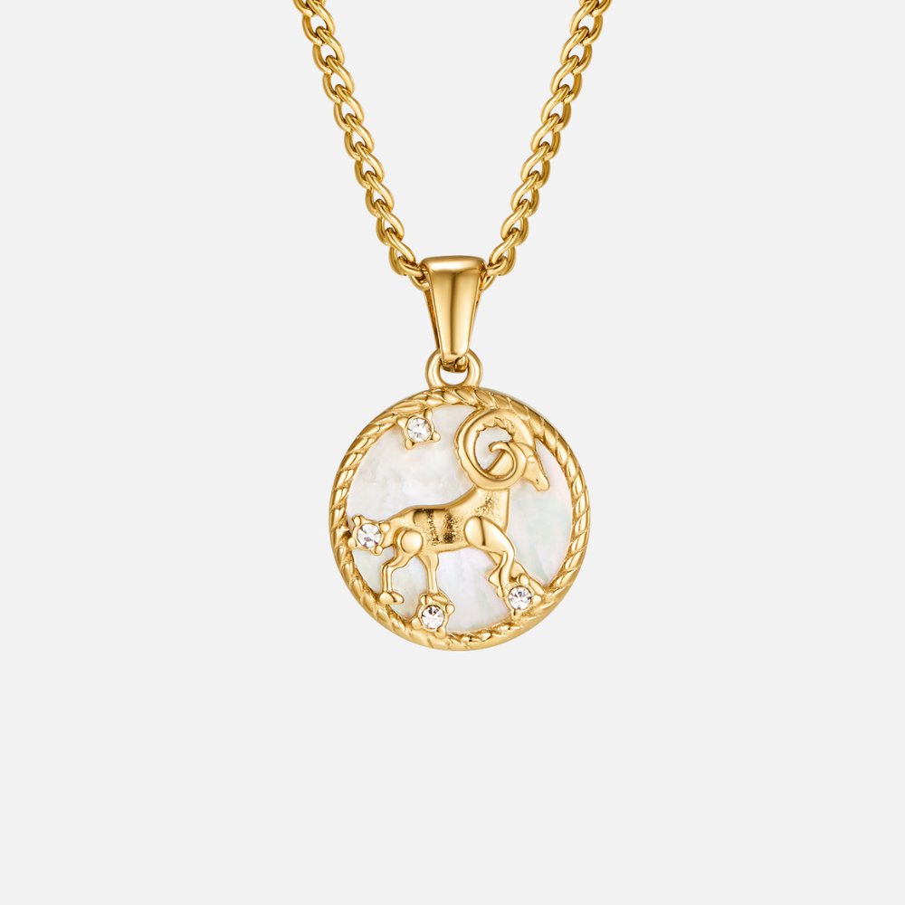 Kaklarota ar baltu gliemežvāku un zodiaka monētu „Regina“