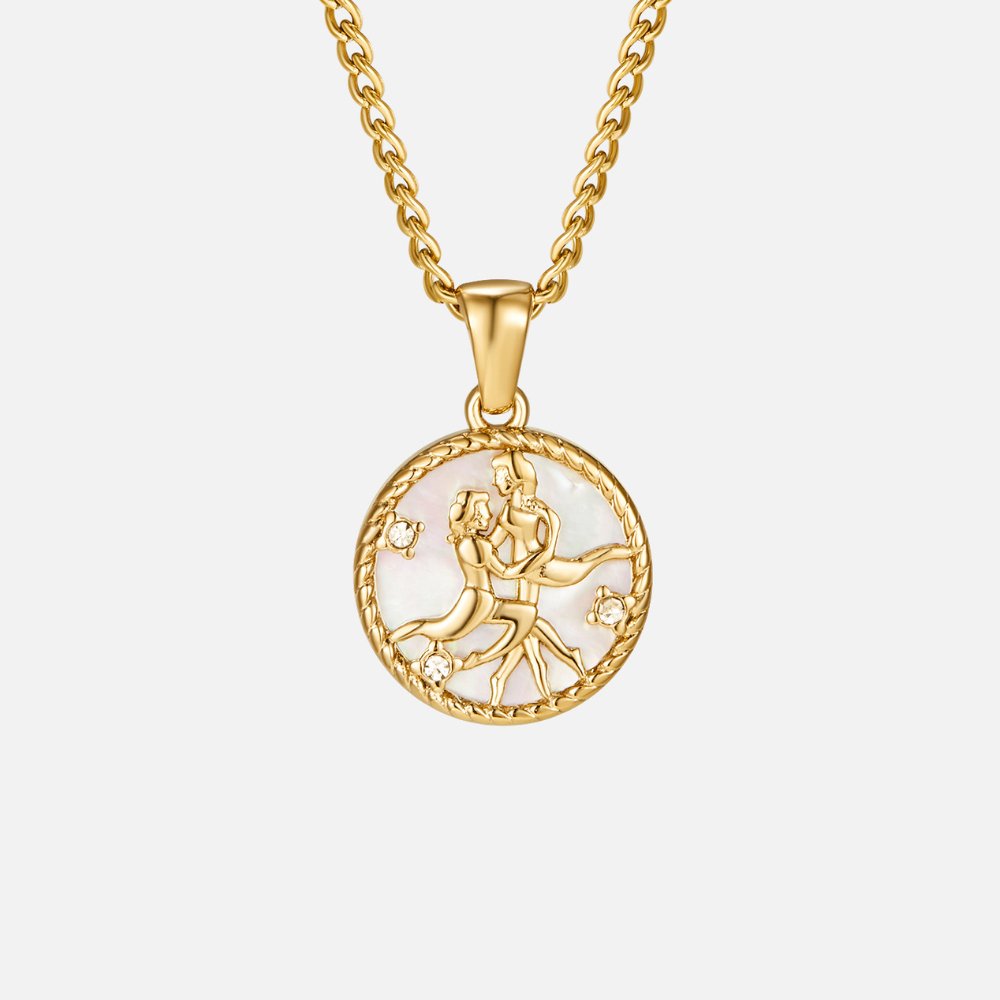 Kaklarota ar baltu gliemežvāku un zodiaka monētu „Regina“