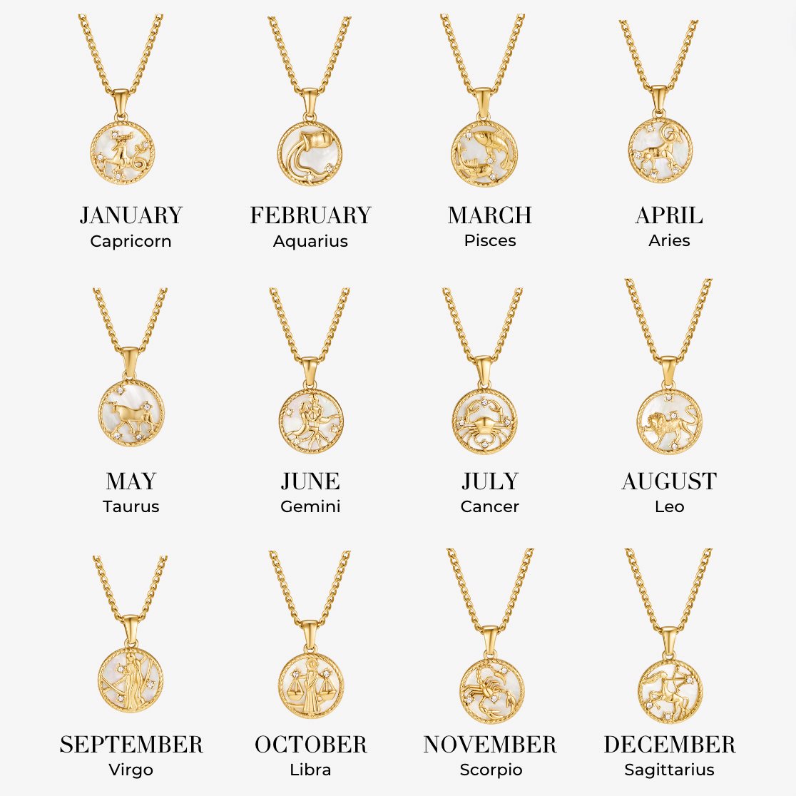 Kaklarota ar baltu gliemežvāku un zodiaka monētu „Regina“