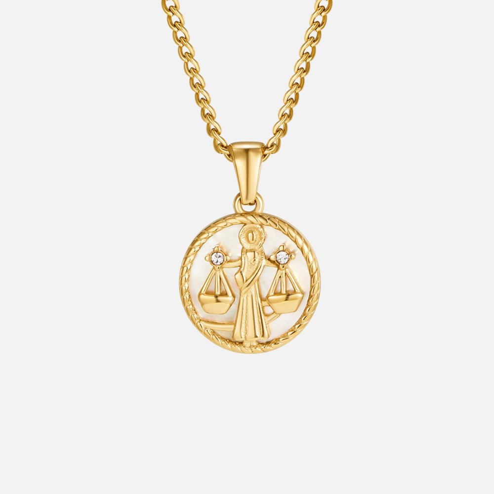 Kaklarota ar baltu gliemežvāku un zodiaka monētu „Regina“