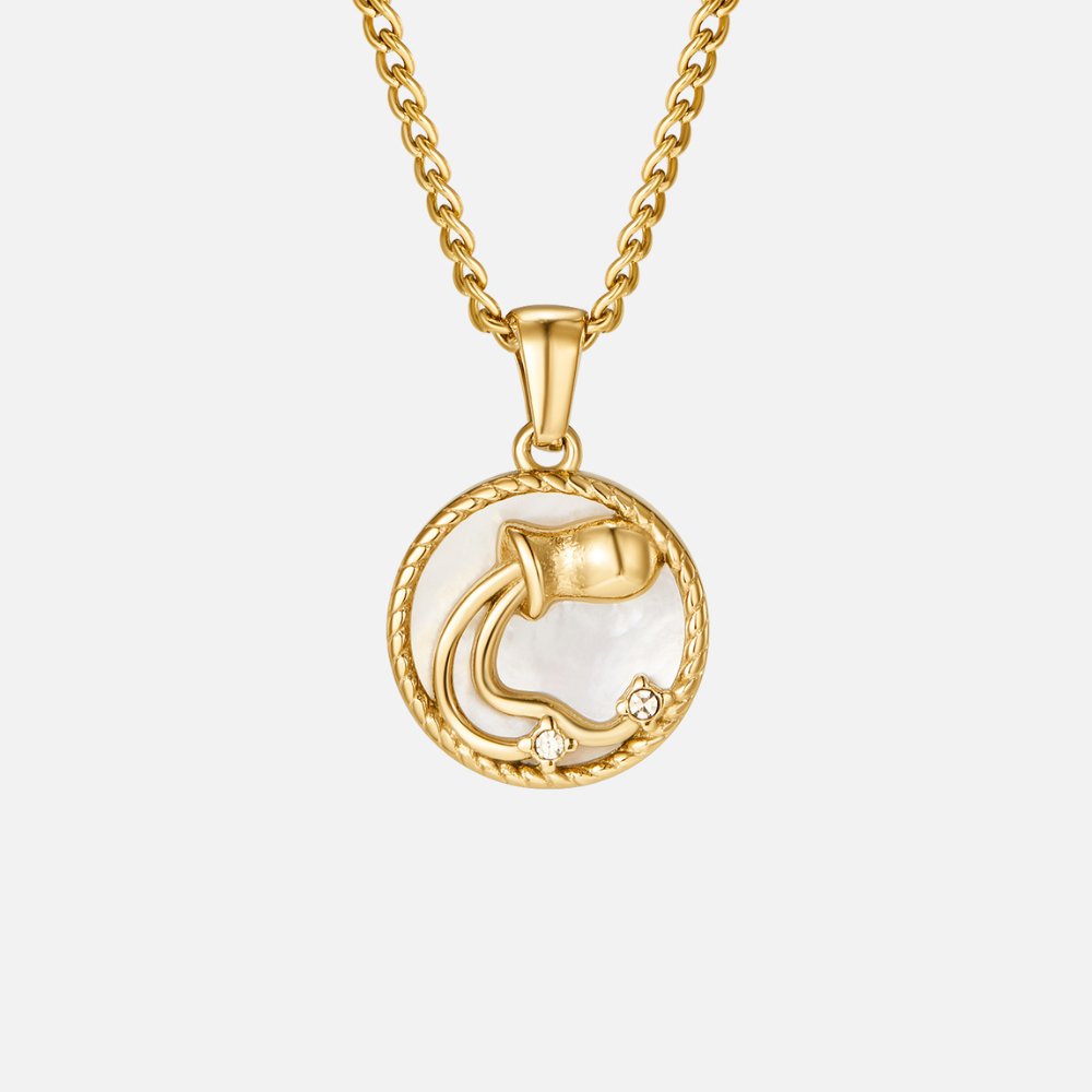 Kaklarota ar baltu gliemežvāku un zodiaka monētu „Regina“